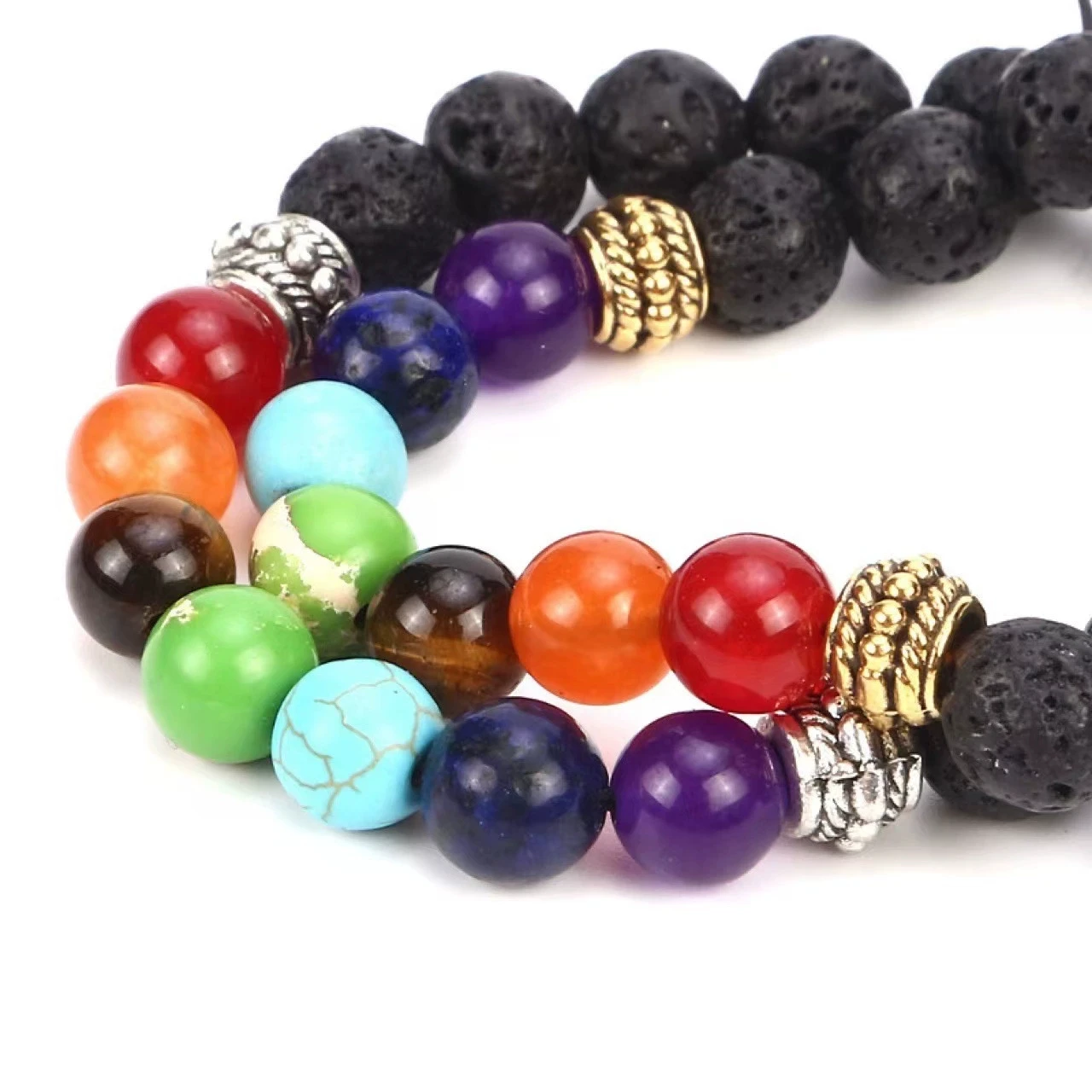 7 Chakra Lebensbaum Charm-Armbänder Herren Lava-Steine Perlen Geflochtenes Seil Handgefertigtes Armband Damen Yoga Schmuck Accessoires – Detail 2