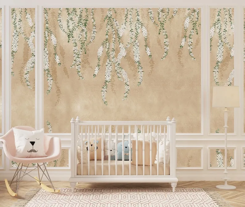 Floral Wallpaper, Pastel Colors Kids Wallpaper, Flowers Chinoiserie Wallpaper, Watercolor Effect Asian Art Floral Bedroom Remova