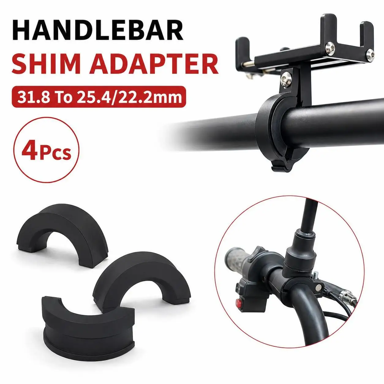 4Pcs 31.8 To 25.4 22.2mm Handlebar Shim Adapter Anti Slip Wear Resistant Bicycle Handlebar Shim Vibration Absorption Silicone