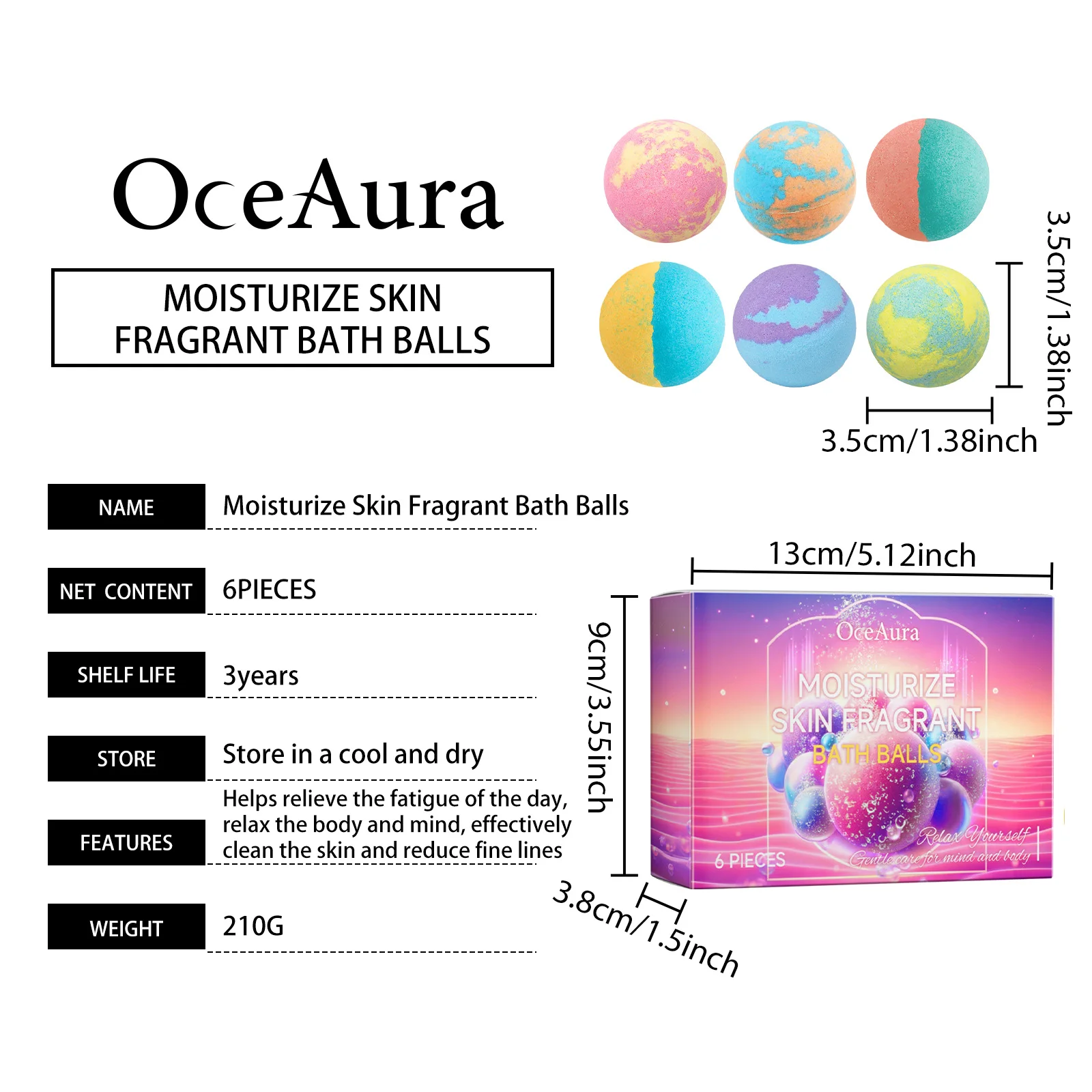 OCEAURA 6 قطعة/صندوق ترطيب البشرة كرات صابون الاستحمام العطرة تخفيف التعب الاسترخاء الجسم والعقل تقليل الخطوط الدقيقة تجعل البشرة أكثر سلاسة