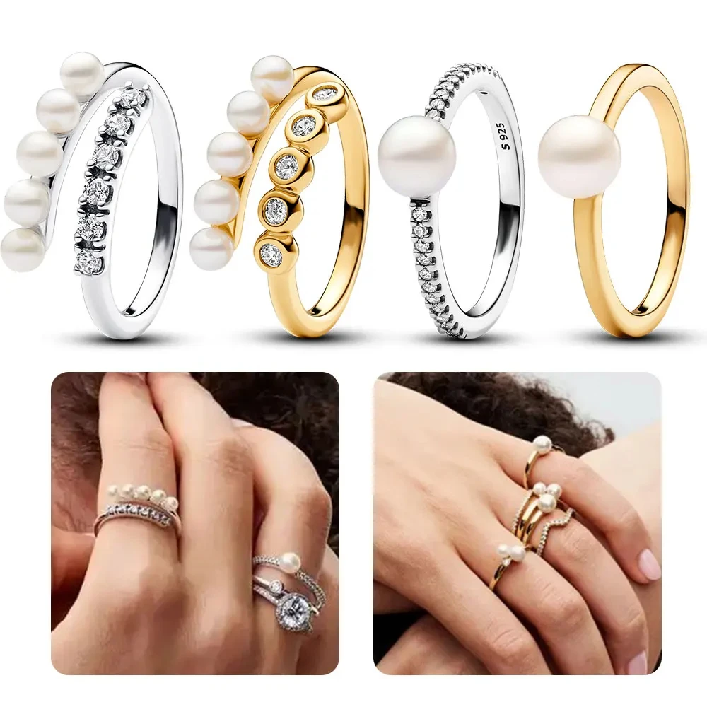 Disney New in Pearls Rose Shine Rings women jewelry Fine Ring Sun Moon Star Couples European and American Rings Wedding Gift