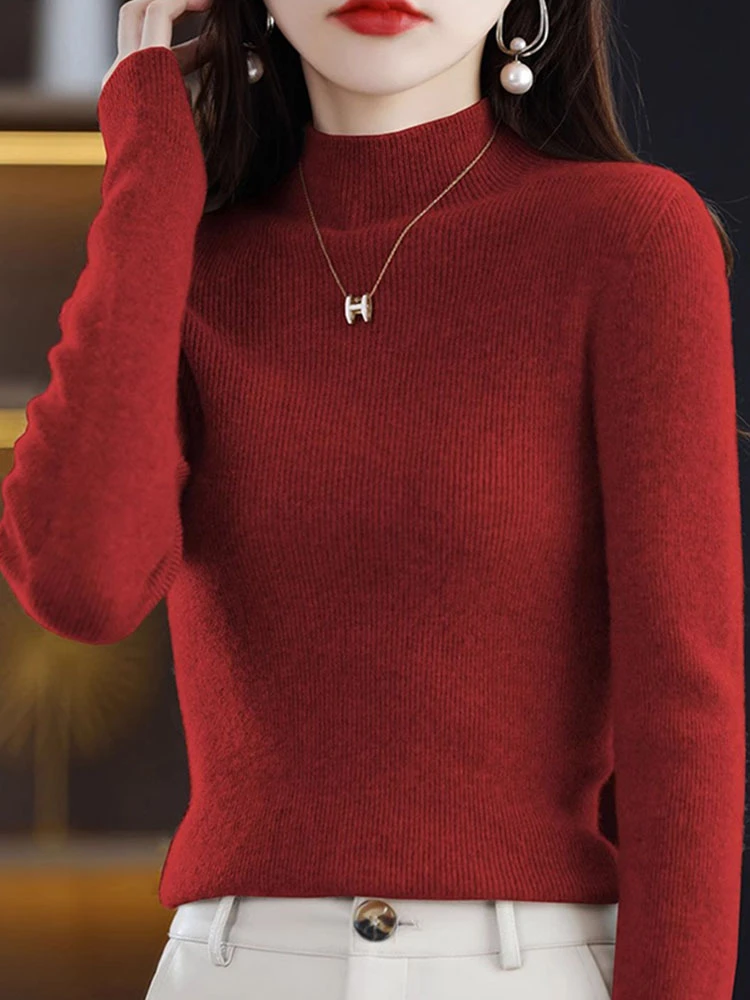 Korean Sle High Collar Knitted Base irt Slim Fit Inner Wear Top Vintage High End Feeling Spring Season Long Sve Sweater