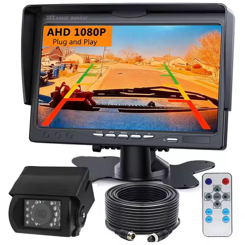 Lastbus 1080P AHD CCD IR Rear View Backup Camera Waterproof With 7" HD LCD IPS Screen Monitor For Car Truck Caravan Trailer Rv