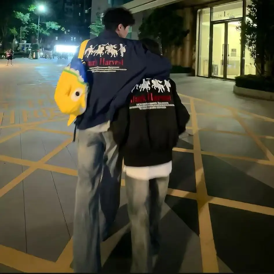 

Ретро американский Хай-стрит с вышивкой пилотный джет свободного покроя с воротником для бейсбола, модная верхняя одежда для пар