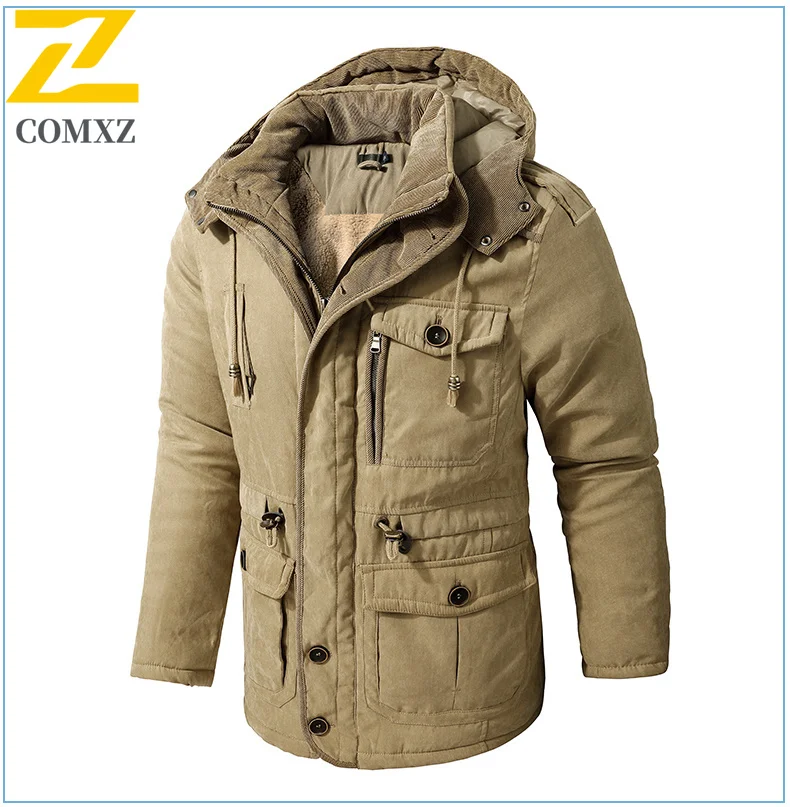 Retro Fleece Wool Jacket Men's Winter Clothing Warm Thick Hooded Parkas Men Outdoor Hunting Snow And Cold Proof Pocket Sled Coat