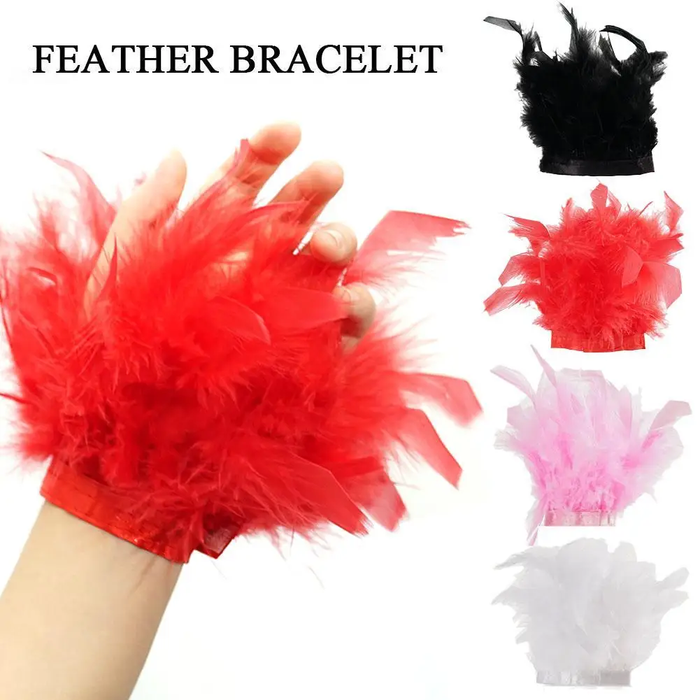 Women Natural Fur Feather Cuffs Sexy Snap On Bracelet Arm Cuff Shirts Sleeves For Women Ostrich Feather Anklet Wrist Cuff