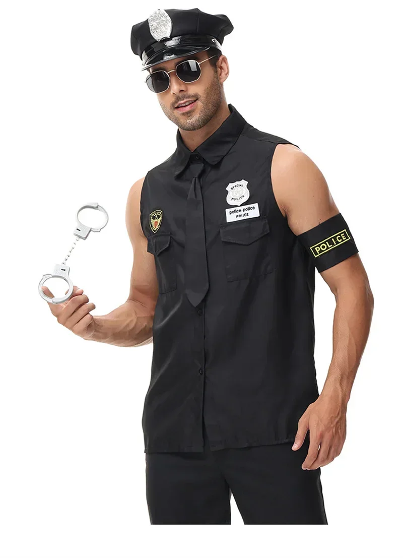 Trajes de halloween adulto américa eua polícia sujo policial oficial traje camisa superior fantasia cosplay roupas para homem