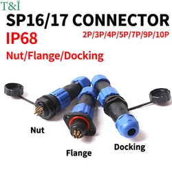 IP68 SP16 SP17 Back Nut/Flange/Docking Waterproof Aviation Connector Socket with Male and Female Butt, 2/3/4/5/6/7/10 Pins Docks