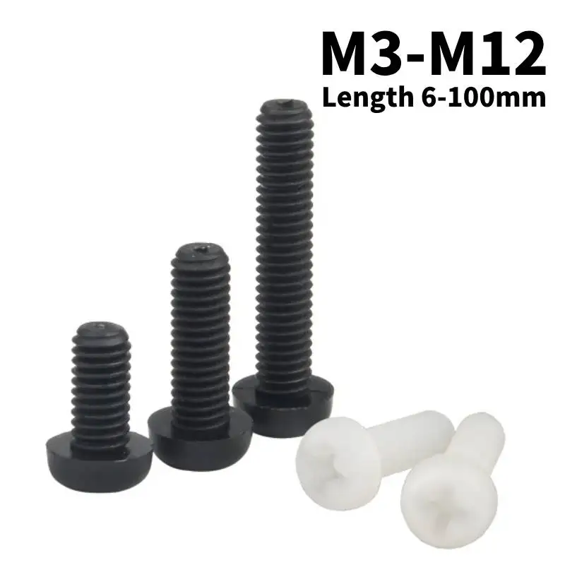 5/50PCS M2 M2.5 M3 M4 M5 M6 M8  Metric Threaded White/Black Nylon Plastic Phillips Pan Head Cross Round Screw Bolt 4mm-60mm