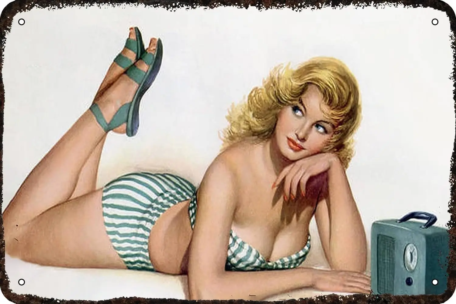Metal Signs Sexy Pin Up Girls Tattoo Girl Lying on Beach Vintage Tin Sign Funny Art Wall Decorations for Home Man Cave Bedroom B
