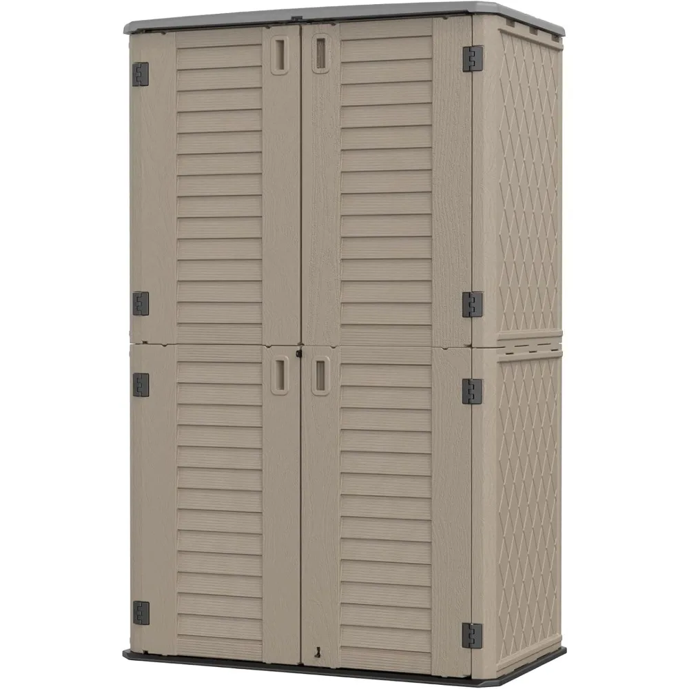 

Storage Shed Weather Resistance, Multi-Purpose Outdoor Storage Cabinet Waterproof, (Coffee, Tall shed-53 cu ft)