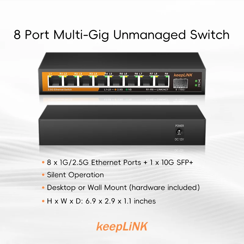 KeepLiNK 9-Port Multi-Gigabit Switch with 8-Port 2.5Gb Ethernet and 1-Port 10G SFP+