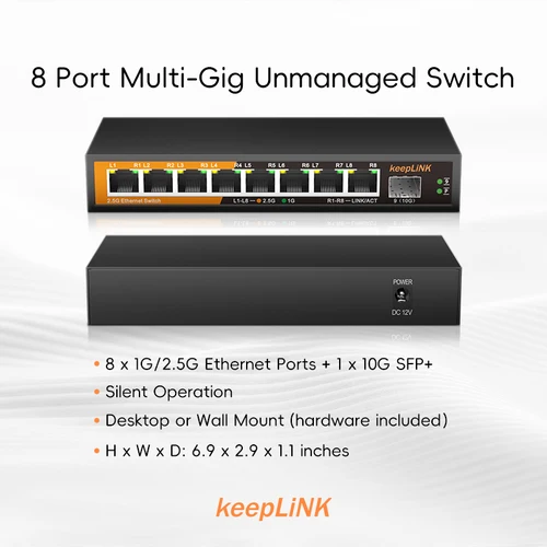 Imagen 2 del producto Red Ethernet KeepLiNK de 8 puertos y 2,5 Gbps con Plug and Play no administrado SFP+ de 1-10 Gb