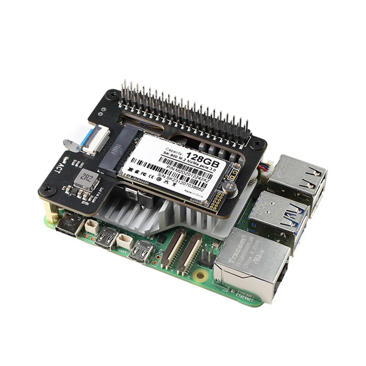 AT87-X1000 SSD Expansion Board+1TB SSD Full Kit for Raspberry Pi 5 PCIE to M.2 NVMe 2242-2230 PCIe Peripheral Board