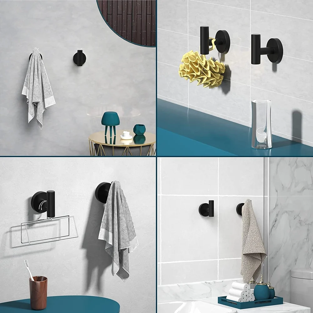 ABWR-6PCS Matte hitam kait jubah tugas berat gantungan pintu handuk jubah pakaian kabinet lemari spons kait untuk kamar mandi