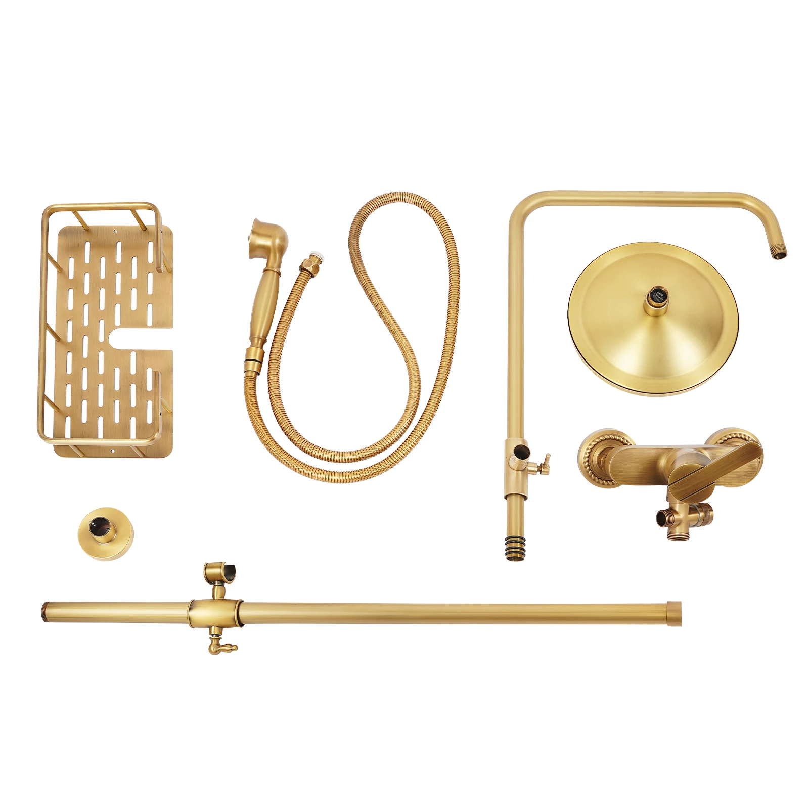 Badezimmer-Duscharmatur-Set Regenduschsystem mit Ablage für Zuhause und Hotel, 2 Wasserauslassmodi, Höhenverstellbar – Detail 12
