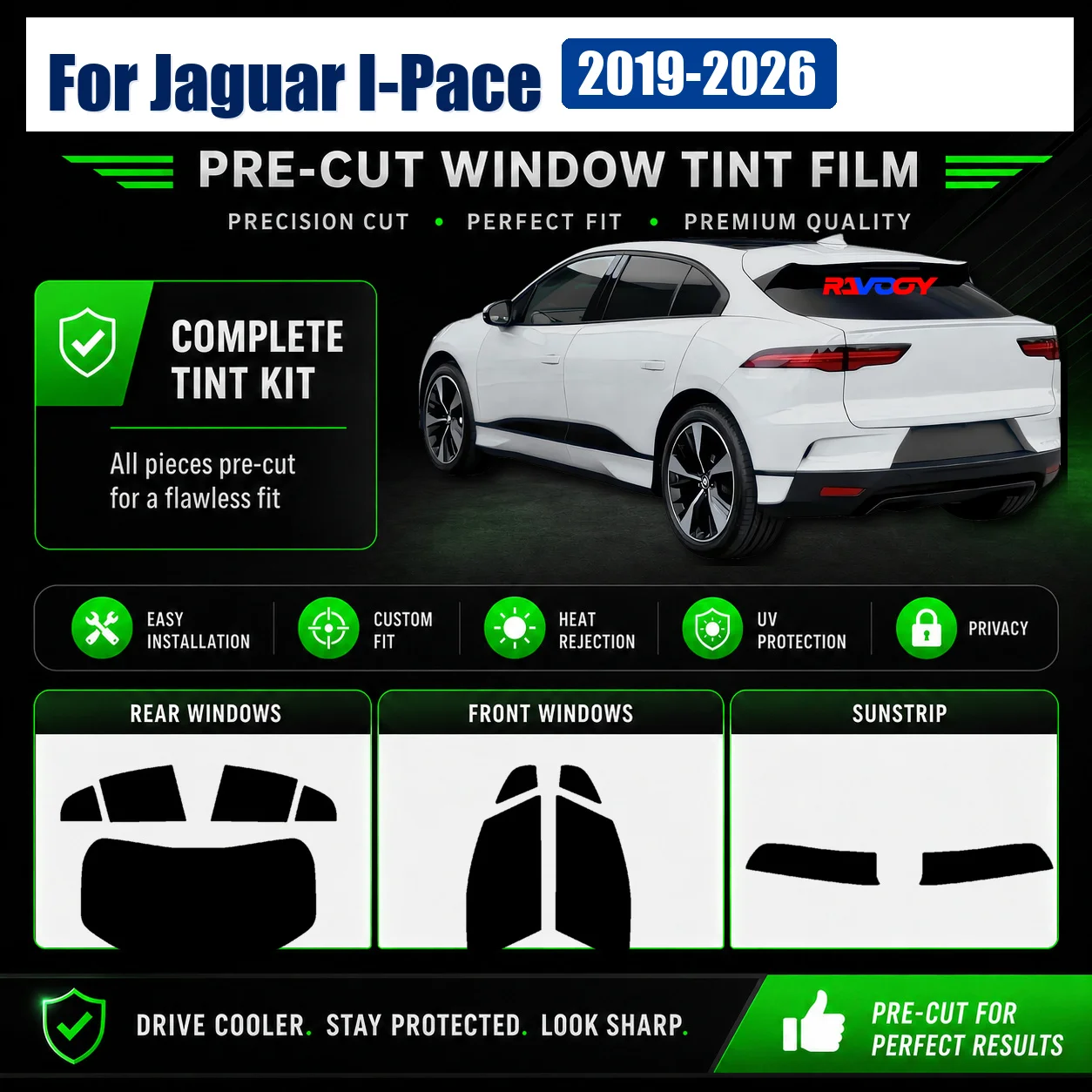 For Jaguar I-Pace 2019-2026 Tailored Complete Window Sun Shade Film Anti-Glare Privacy Film