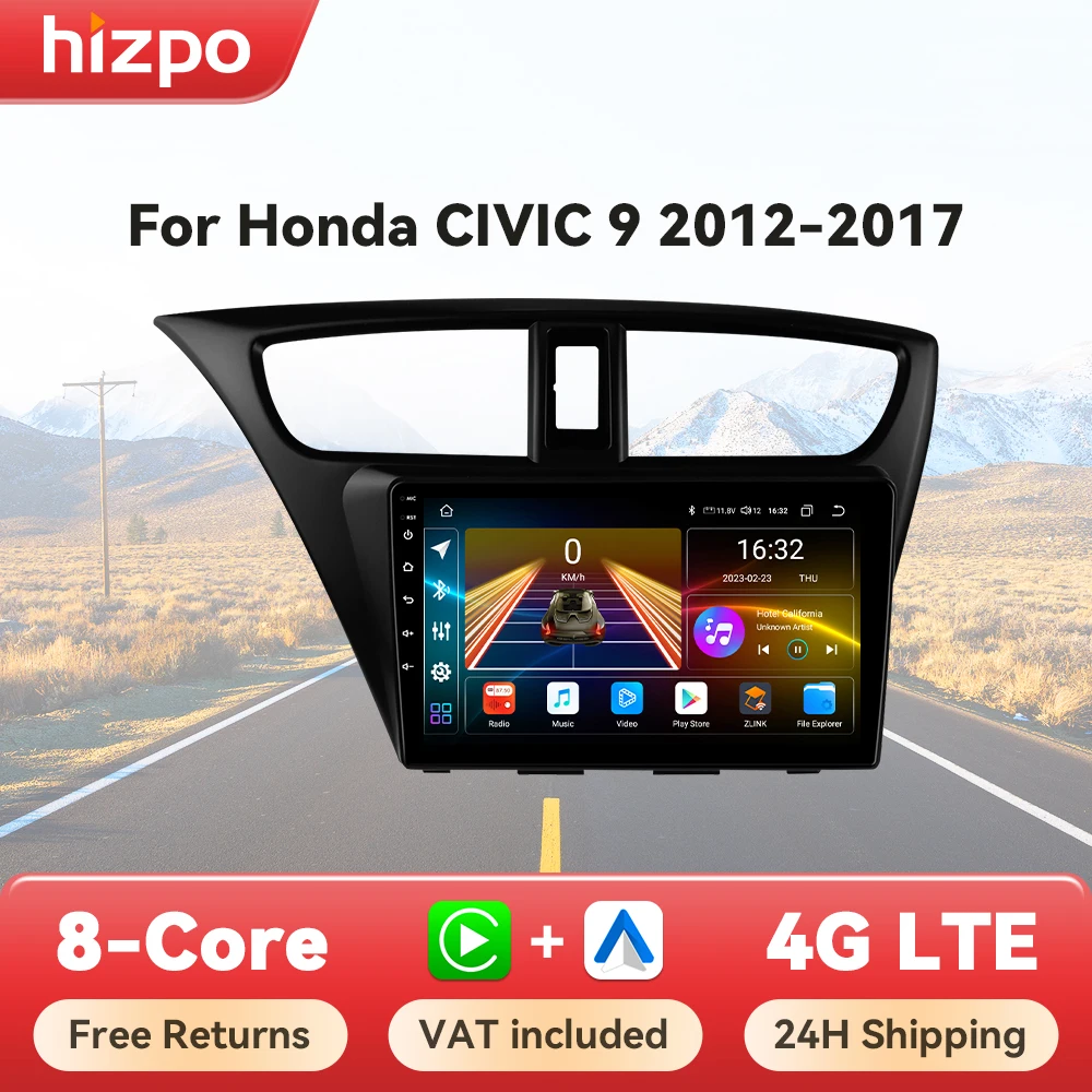 Hizpo Wireless CarPlay Android Auto Car Radio for Honda Civic 9 2012 - 2017 GPS Smart Systems Autoradio Octa Core 7862 GPS Navi