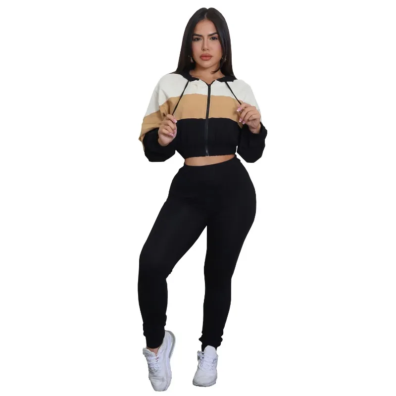 

Fitness Sporty Women's Set Zipper Fly Hooded Jacket and Wide Leg Jogger Pants Suit 2025 Two 2 Piece Set Outfit Tracksuit