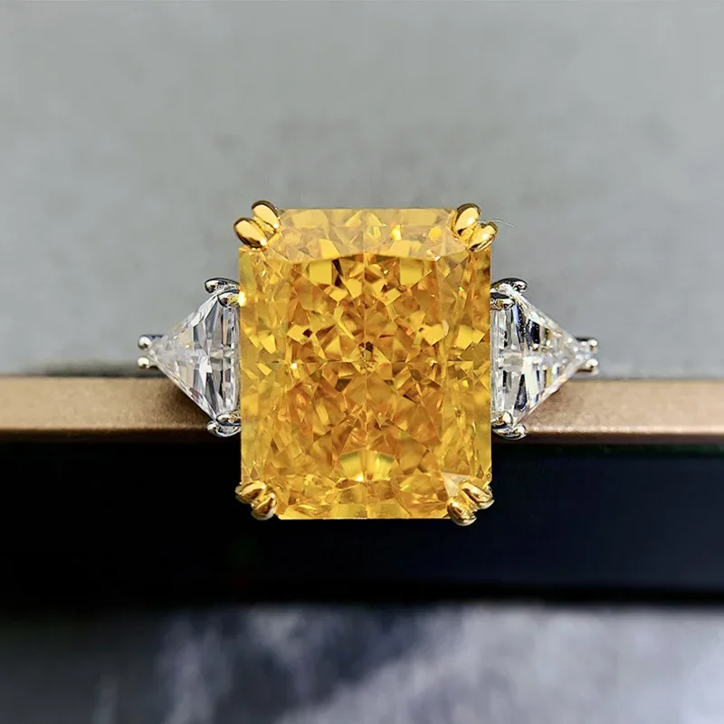 

Sparkling 100% 925 Sterling Silver 13*16m Citrine High Carbon Diamond Gemstone Rings for Women Wedding Engagement Fine Jewelry