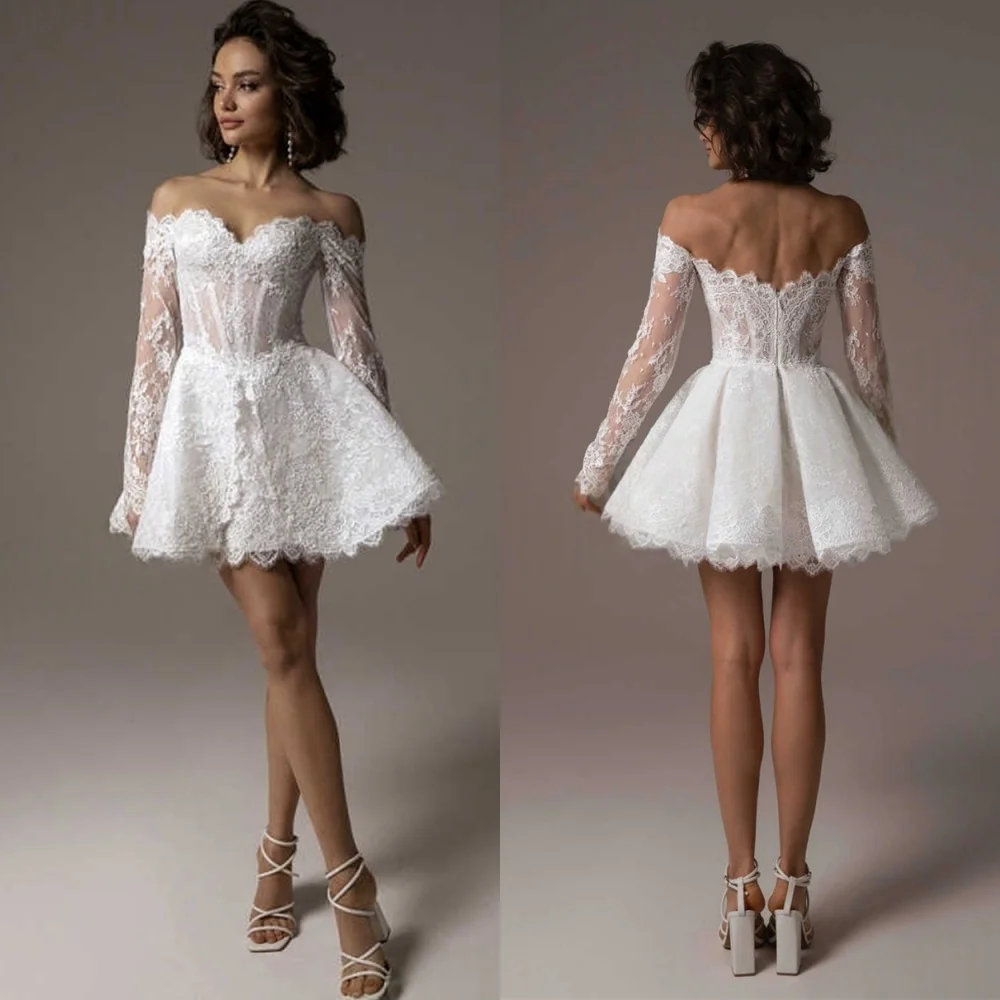 

Customized Delicate White Organza Wedding Dress Exquisite Strapless Cap Sleeve Long Sleeves Zipper Back Vestido De Novia