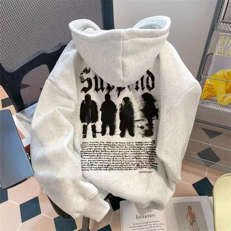 Autumn Goth Letter Graphic Hoodies For Men 2024 New Loose Streetwear Hooded Sweatshirt Hip Hop Fleece Hoodie Y2K Vintage Clothes