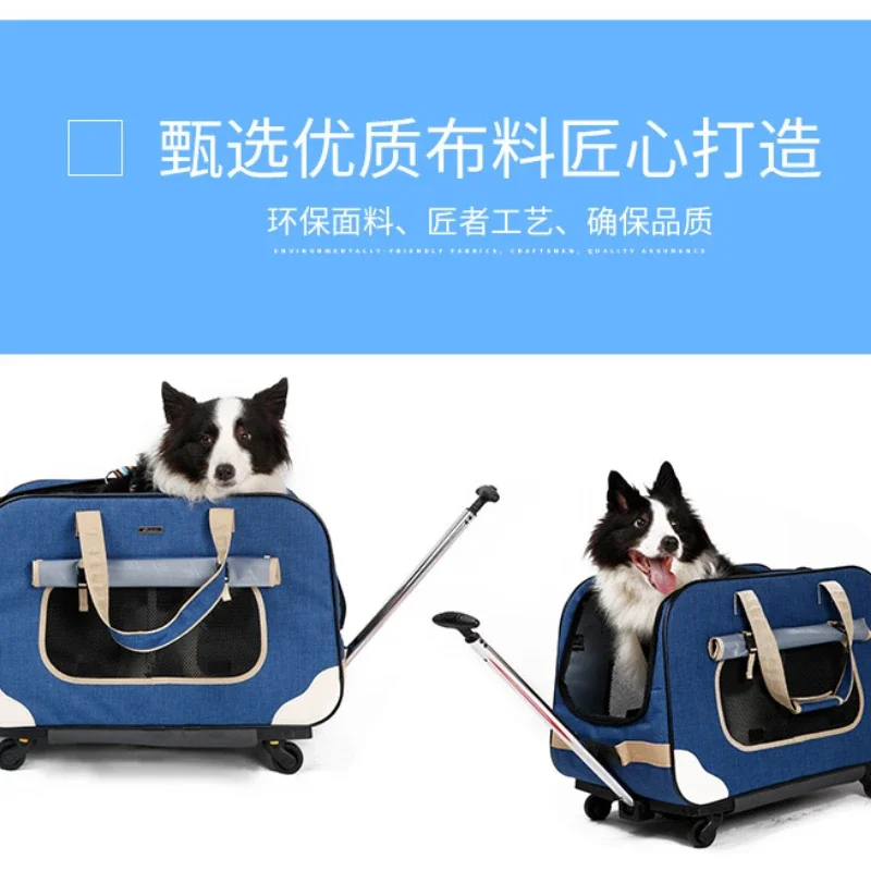 Dog Cat Stroller Pet Four-wheel Folding Trolley Case Cat Trolley Bag Windproof Concealed Dog Bag Pet Stroller