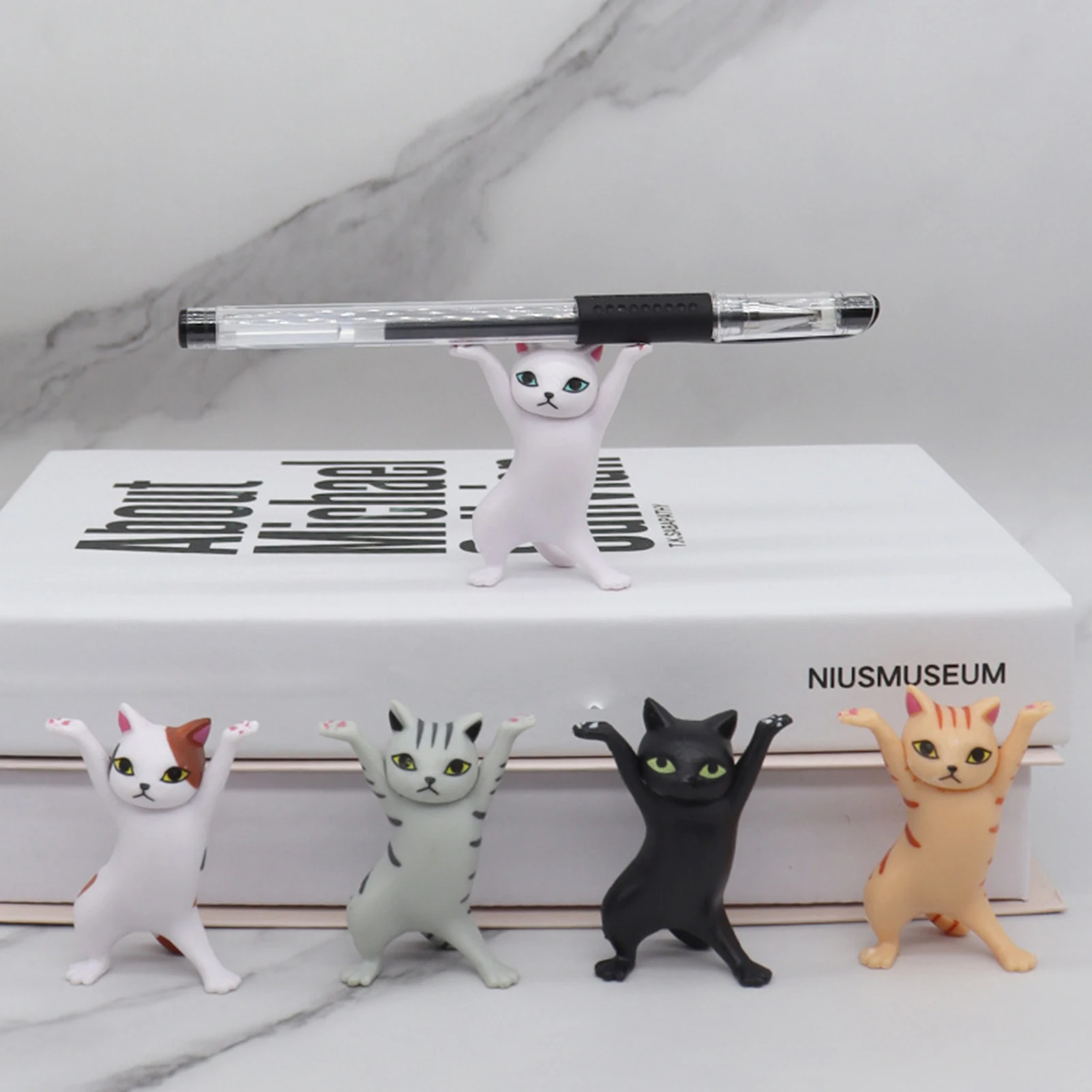 

Dancing Cat Pen Holder Set 5Pcs Desk Decor Mini Cute Cat Figures Office Stationery Organizer Anime Collectible Toy Gifts