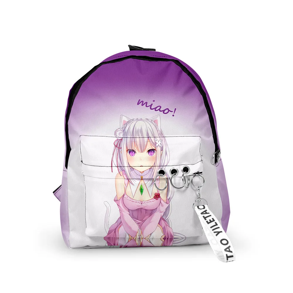 Popular Re:Life in a different world from zero Backpacks Boys/Girls School Bags 3D Keychains Oxford Waterproof Small Backpacks