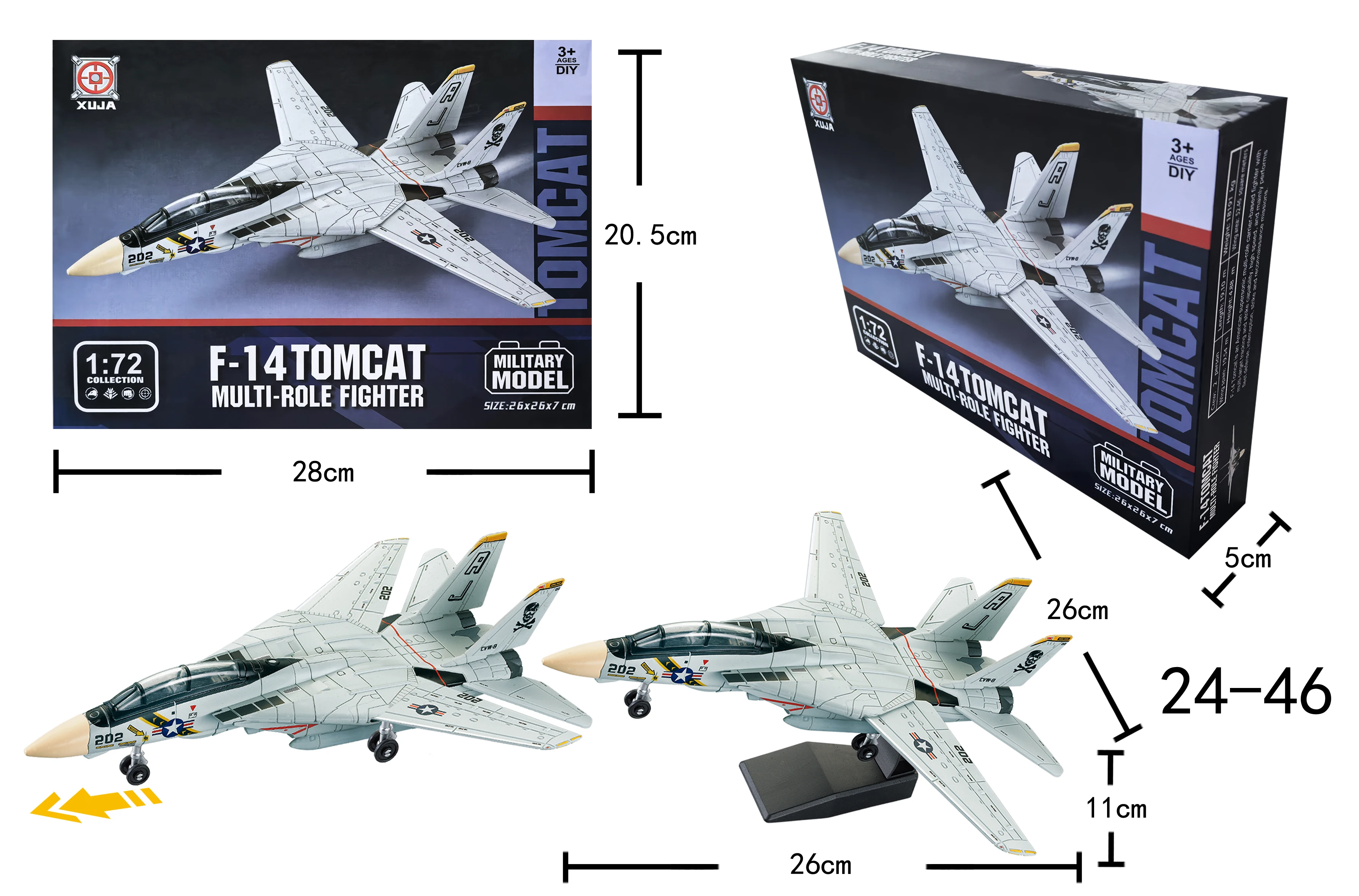 1:72 Scale F-14 Tomcat Fighter Jet Quick Build Model Kit Plastic Aircraft Model with Stand Gift for Kids Suit for Birth