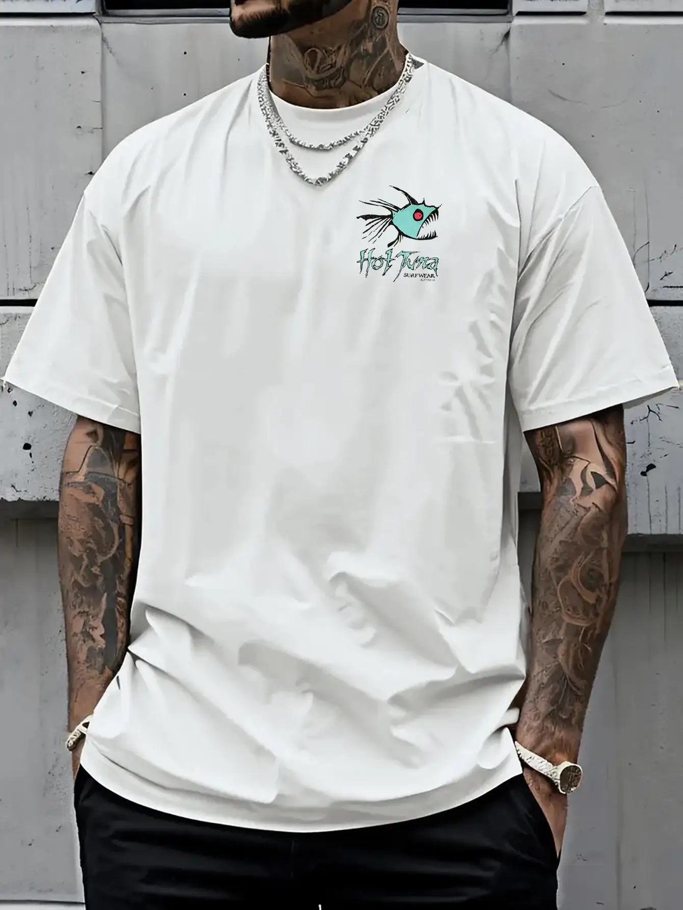 New men's short-sleeve T-shirt, loose-fitting and tailored with printed designs, versatile basic crew-neck top suitable for spri