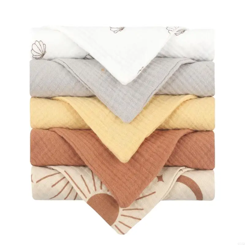 Q22D Multi-Use Baby Towel Wash Cloth Toddler Burp Cloth Cotton Face Towel High Absorb Teething Towel Sweat Absorb Cloth 5PCS