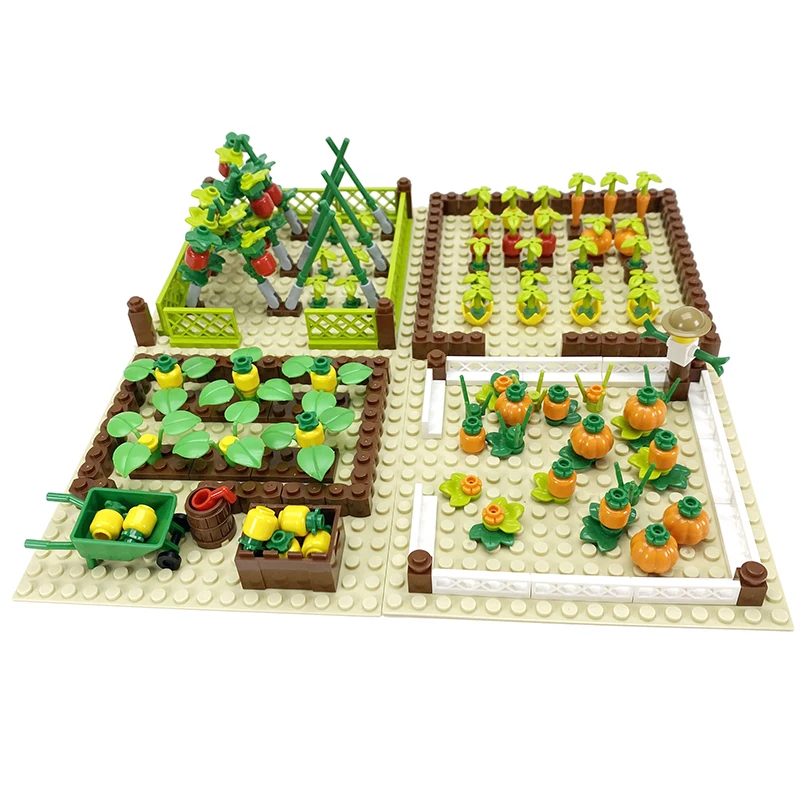 MOC Small Building Block Granular Farm Pig Chicken Nest, Dog Nest, Corn, Radish Field Scene Animal Assembly Compatible with LEGO