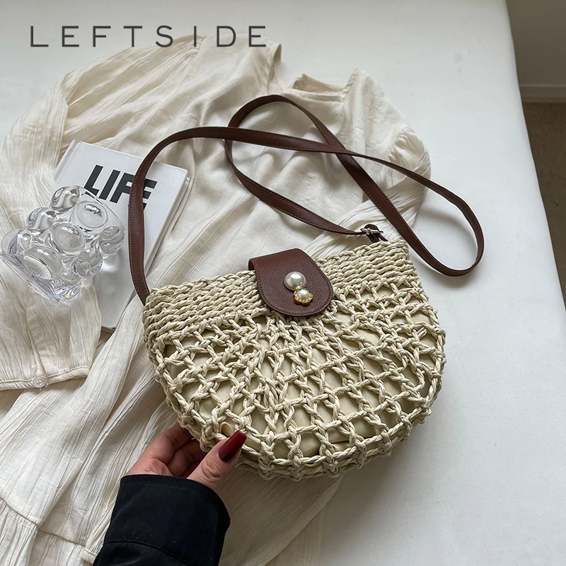 

LEFTSIDE Small Hollow Out Straw Crossbody Bags for Women 2025 Fashion Summer Shoulder Bags Lady Travel Handbags Weave Beach Bag