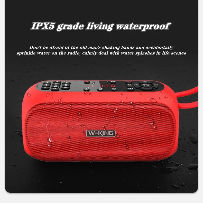 W-king-caja de sonido con pantalla LED, Radio FM Digital, altavoz inalámbrico con Bluetooth, función de grabación, reproductor MP3 portátil para exteriores, Boombox