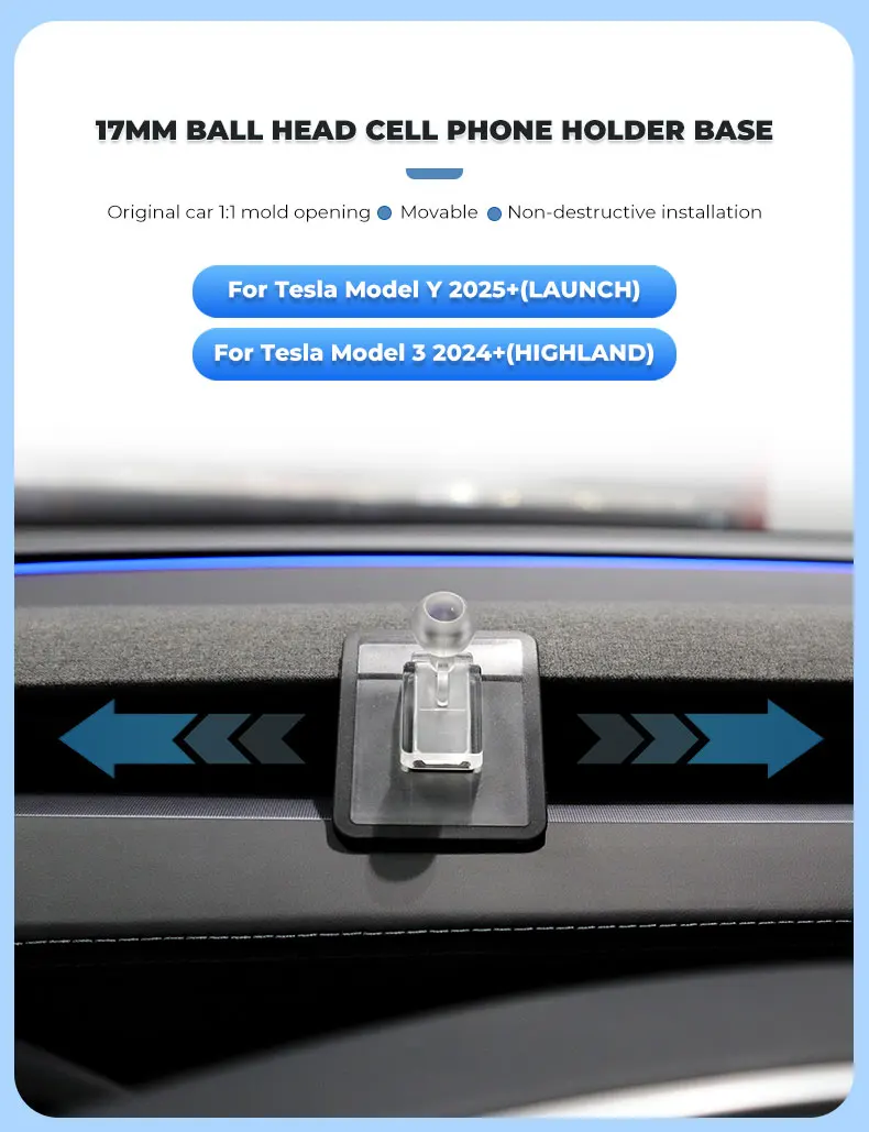 Futhope 17mm Halterungsbasis für Tesla Model 3 Highland Model Y Juniper, Weiche Klebende Flexible Bewegliche Halterung mit 360-Grad-Rotation – Detail 2