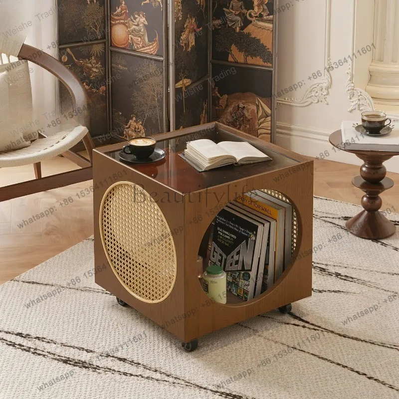 Medieval trolley sofa side table removable coffee table walnut cart rack