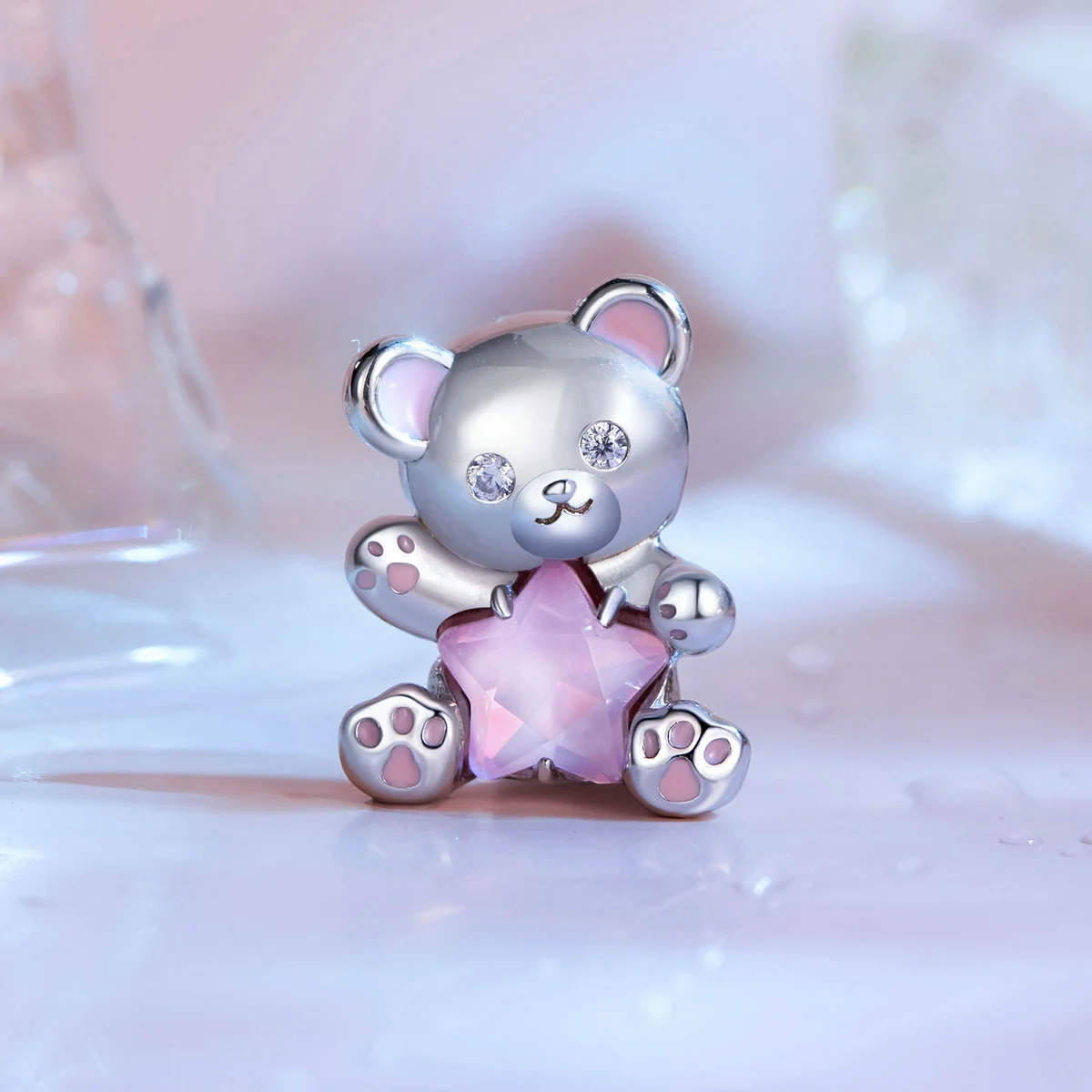 WOSTU 925 Sterling Silver Love Bear Charm Star Pendant Heart Bead Fit Original Necklace DIY Bracelet Wedding Party Jewelry Gift