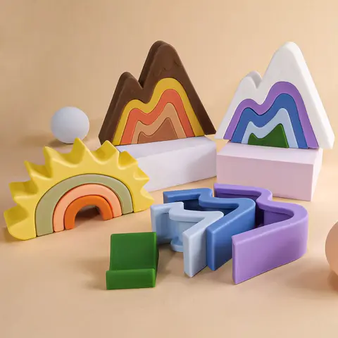 아기 실리콘 빌딩 블록, BPA 프리 레인보우 소프트 블록, 3D 교육용 몬테소리 장난감, 아기 치발기 선물 쌓기 장난감, 세트당 4 개