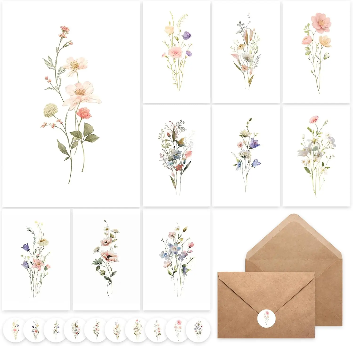 

PACK Blank Cards with Envelopes, Blank Greeting Cards 4x6, Beautiful Blank Greeting Cards, Elegant Floral Note Cards with Peel-a