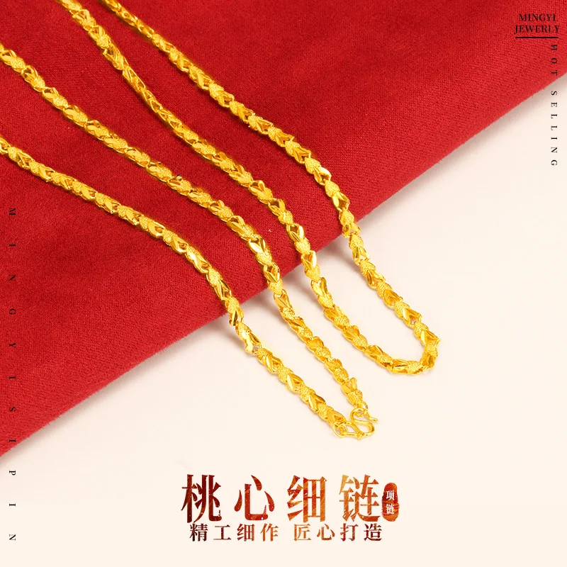 

Romantic heart - shaped gold necklace, forged in 24K pure gold, certified by AU999, showing feminine beauty