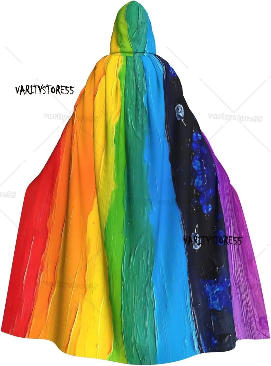 

Rainbow Colored Print Adult Cloak with Hood Halloween Christmas Witch Wizard Party Costume