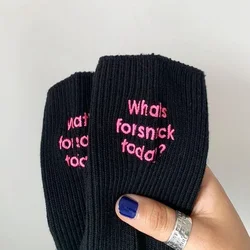 Designer Socks Funny Letter Whats for Snack Today Embroidery Cotton KoreanJapan Socks Thread Couple Mid-tube Sock for Men Women
