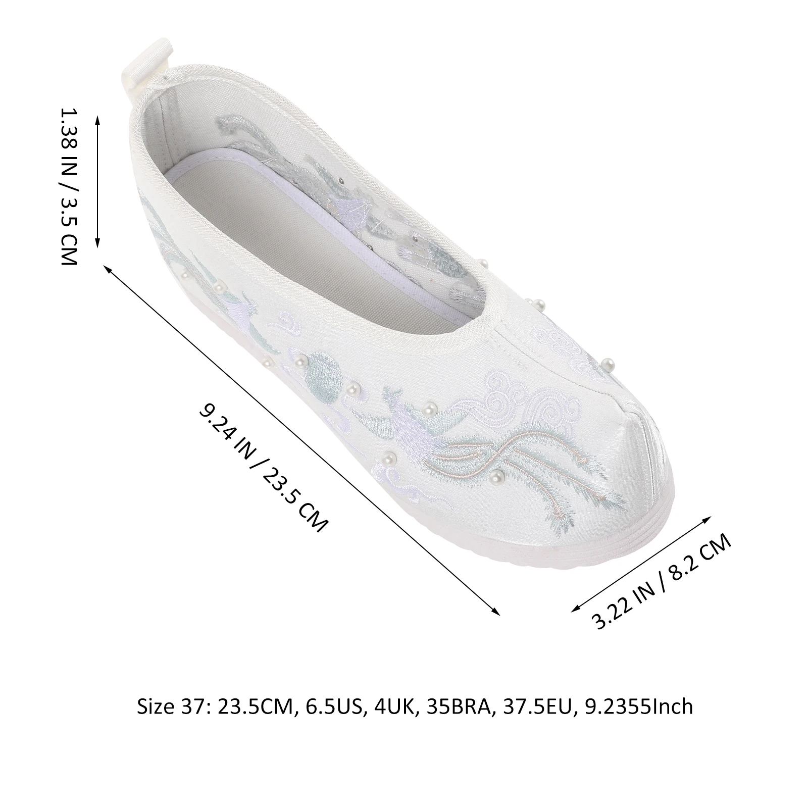 

1 Pair Women'S Fabric Bridal Shoes Wedding Embroidery Flats Comfortable Dance Ethnic Chinese Style White Flats For Bride Size 38