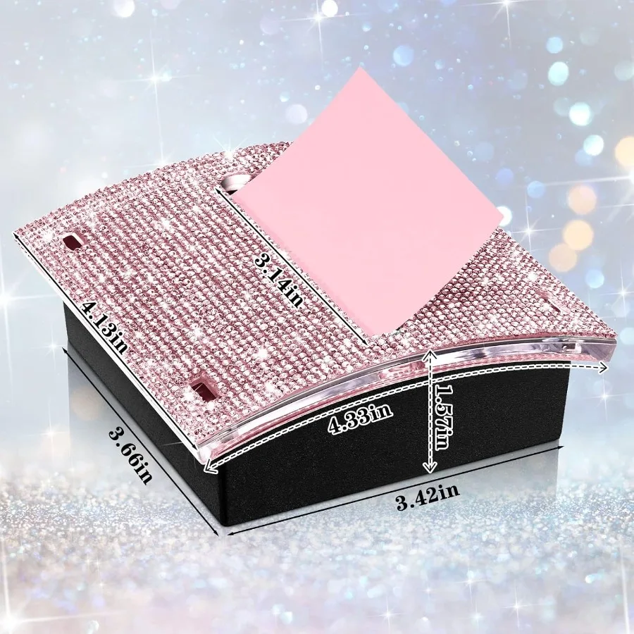 Rhinestone Self Stick Note Pad Holde 4 x 4 Inches Memo Sticky Dispenser Note Holder Sticky Dispenser for Office Home Desk Suppl