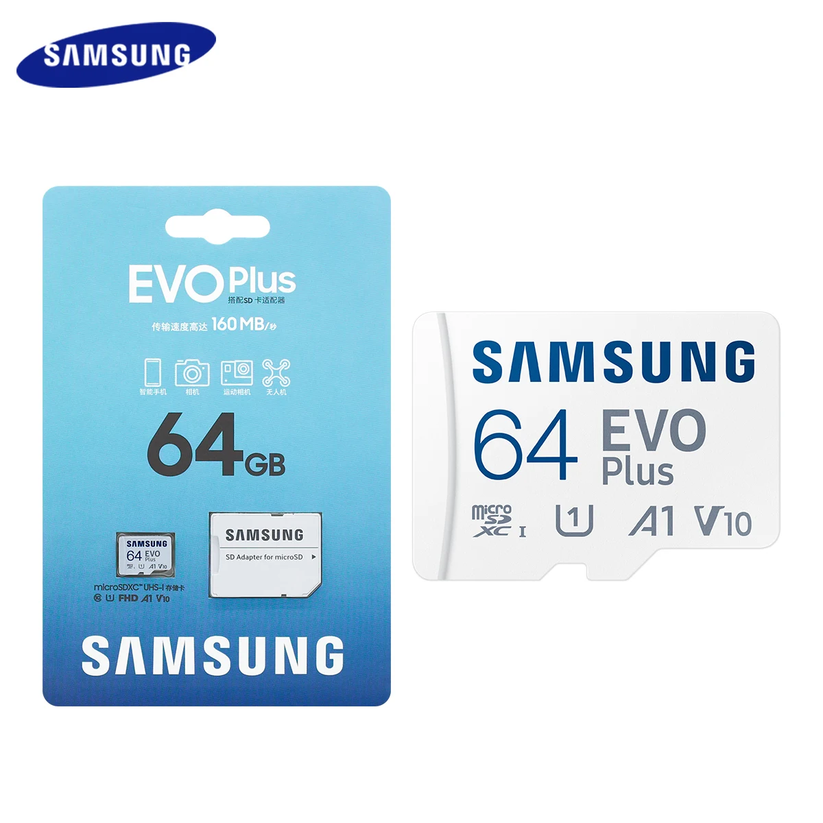 Samsung EVO Plus micro SD การ์ด 64GB 128GB 256GB 512GB 1TB TF Card พร้อมอะแดปเตอร์ SD ความเร็วสูงสุด 160 เมกะไบต์/วินาที U3 A2 V30 สําหรับโทรศัพท์