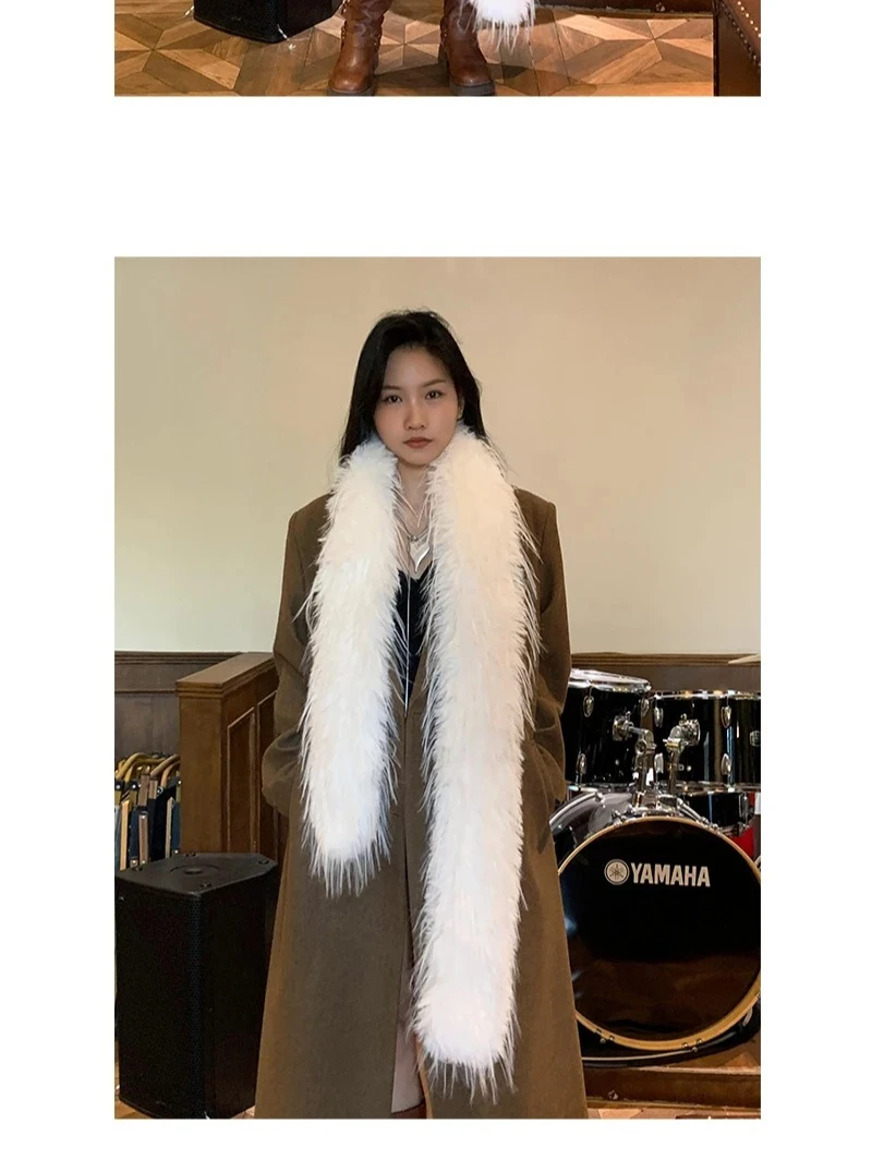 Koreanische Designer Runway Stil Dicken Schal Modische Plüsch Lange Streifen Schal frauen Nachahmung Nerz Pelz Y2K Mädchen Schal für warme – Detail 5