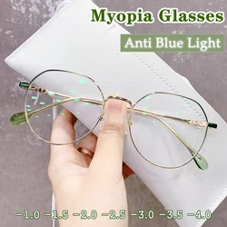 Round Unisex Myopia Glasses Women Men Retro Metal Frame Glasses Anti Blue Light Nearsighted Eyewear очки  -1.0 -1.5 To -4.0