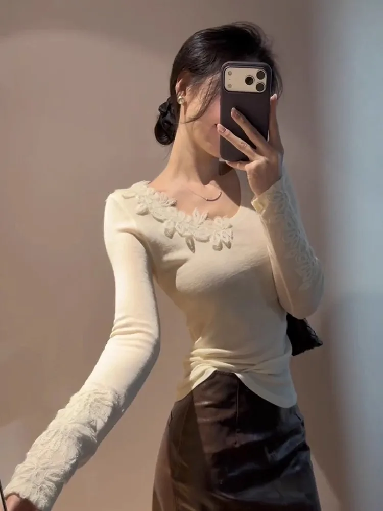 

Белый кружевной цветок, вязаная основа irt, женская осенне-зимняя роскошная внутренняя одежда Sensation, красивый маленький топ