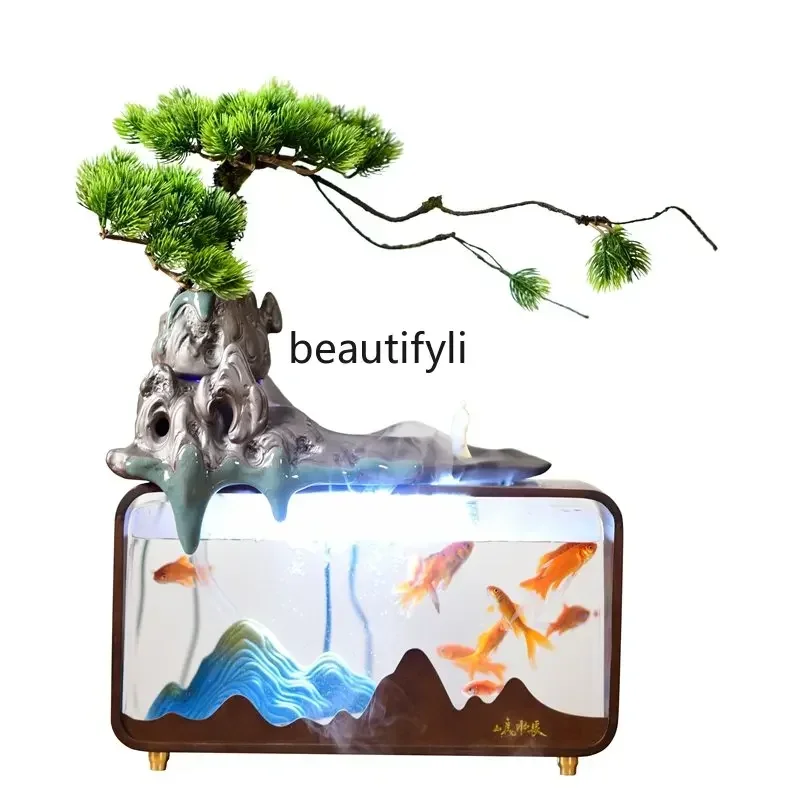 

13Mini Desktop Fish Tank Ecological Super White Home Office Living Room Goldfish Creative Self-Circulation Decorative Water Flow